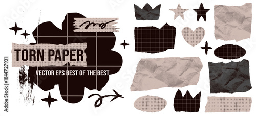 Set torn label shape with jagged star heart crown edges on rectangle scrapbook paper.