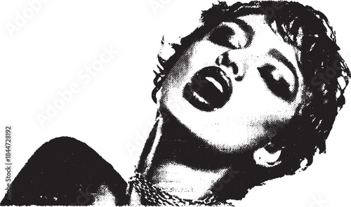 Woman's face in high-contrast black and white photography. Striking expression emphasizes beauty and style in this vector illustration.