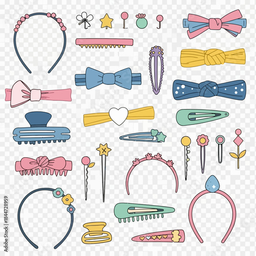 Cute Hair Accessories and Headbands Illustration Set