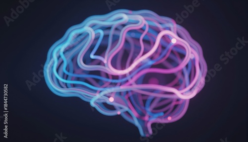 Neon Brain Illustration with Futuristic Lighting Effect