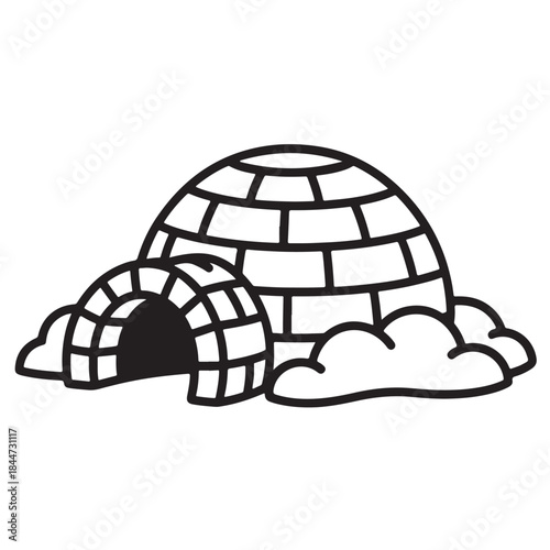 Black line igloo icon for cold climate and polar concepts