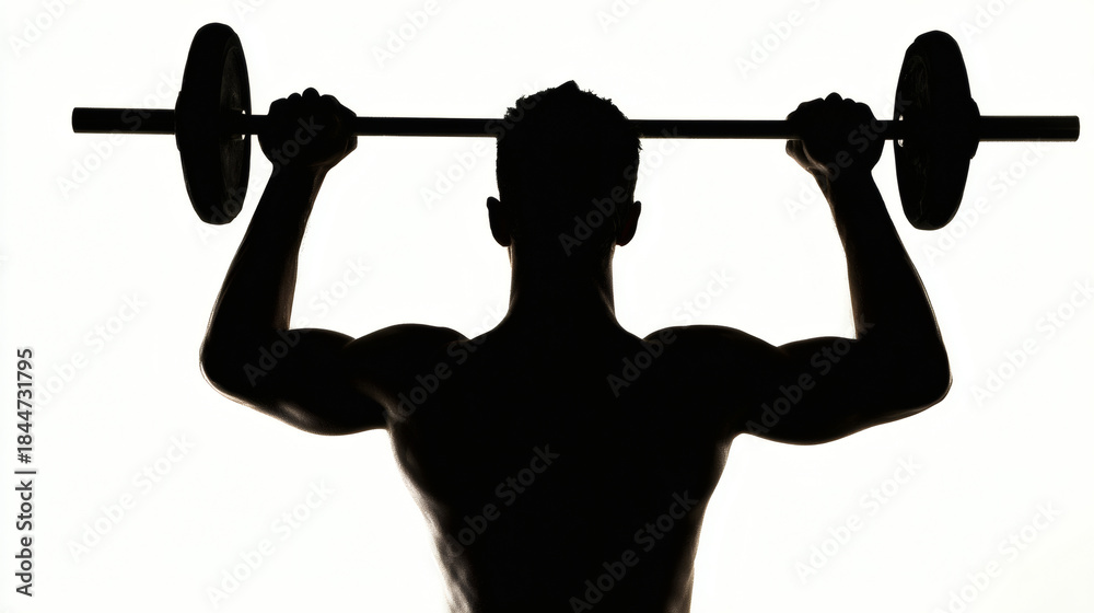 Naklejka premium Silhouette of a man lifting barbell weights