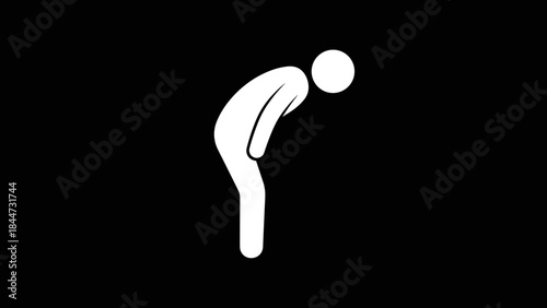 Simple White Human Figure Bending Over.