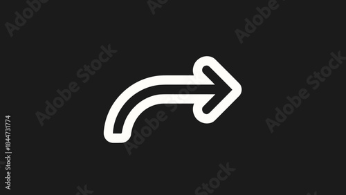 White Curved Arrow on Black Background.