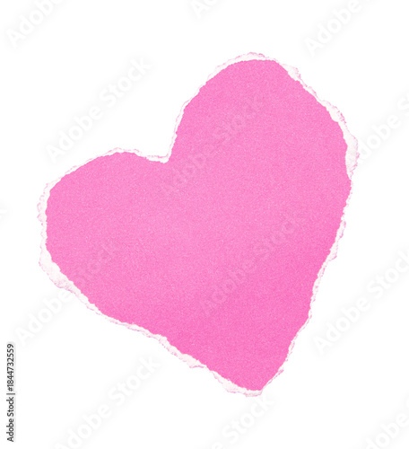 Torn of paper heart shape, ripped pink paper sheets isolated on transparent background.
