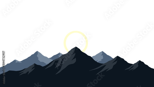 Mountain Range Silhouette with Rising Sun.