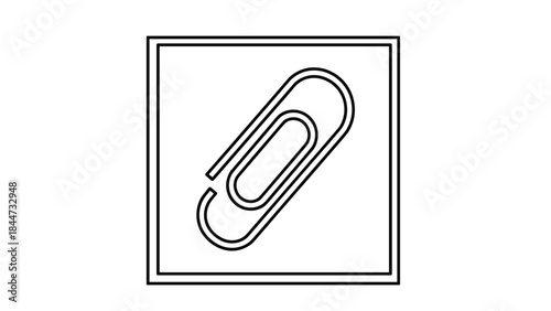 Simple Black Line Drawing of Paperclip.