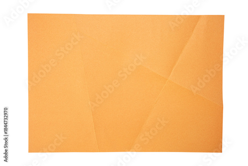 Orange paper wrinkled poster templates, blank paper sheet. Orange paper isolated on transparent background.