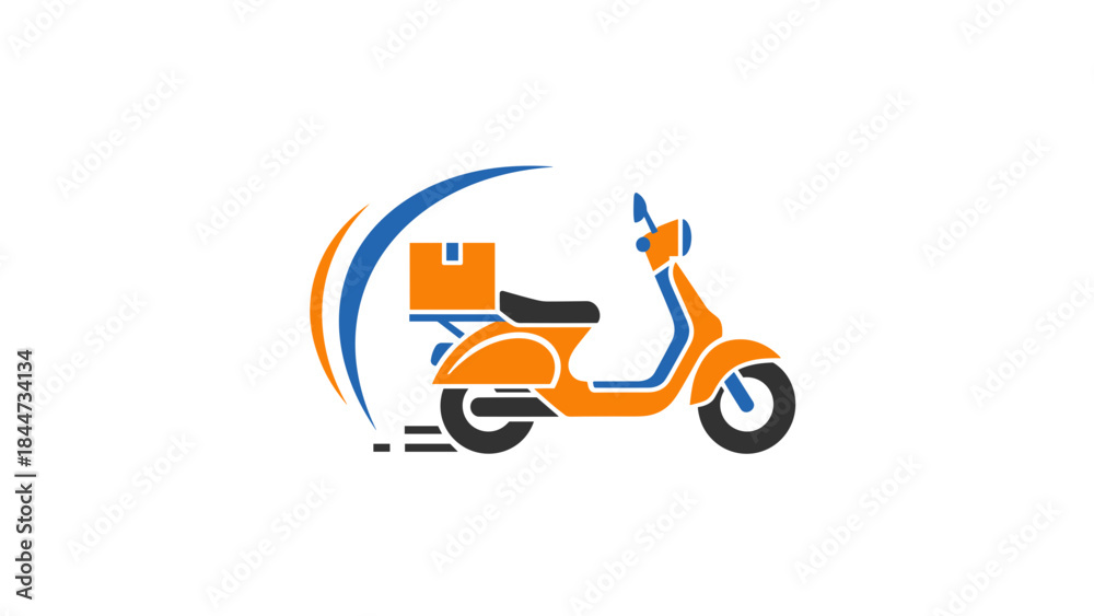 Fototapeta premium Orange Scooter with Delivery Box Graphic.