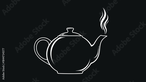 White Teapot with Steam Rising Illustration.