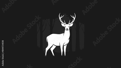 White Deer with Antlers Standing Silhouette.