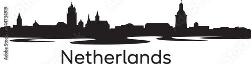 Nijmegen Skyline with Netherlands. design Vector black silhouette