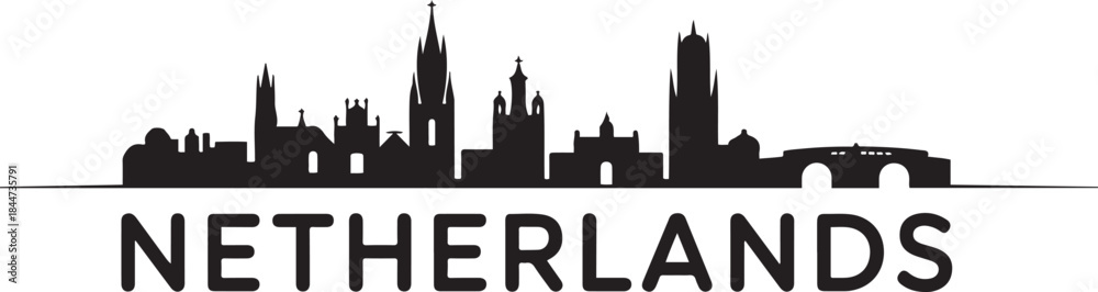 Obraz premium Zwolle Skyline with Netherlands. design Vector black silhouette