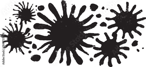 Black paint splash with random shapes and textures. Abstract vector illustration suitable for artistic designs in various mediums.