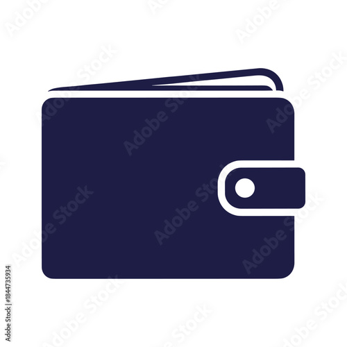 Dark blue wallet icon with snap closure on white background