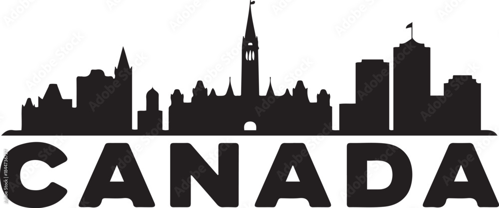 Obraz premium Ottawa Skyline Silhouette with Canada. design Vector black silhouette