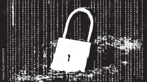 Lock and padlock on a digital binary background. Simple vector illustration of security and technology concepts.