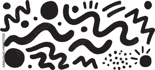 Abstract pattern design featuring bold black shapes and lines on a white background. Unique vector illustration showcasing modern artistic styles.