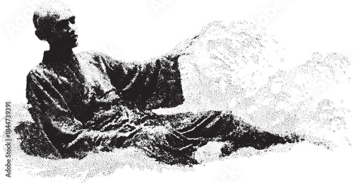 Meditation silhouette of a person. Black and white minimal vector illustration emphasizing wellness and mindfulness concepts in an artistic set.