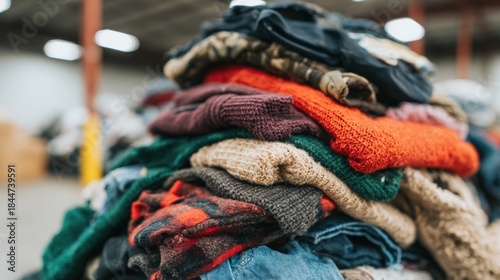 Wallpaper Mural Clothing stacked in a warehouse for sorting and distribution in early afternoon Torontodigital.ca