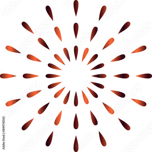 An abstract radial burst of deep red and orange teardrop shapes spreads symmetrically from the center on a black background, creating a dramatic glowing pattern.