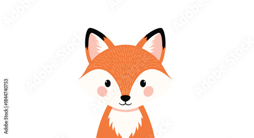 A simple and adorable portrait of a cute cartoon fox's face with pink cheeks and big eyes looking directly at the viewer.