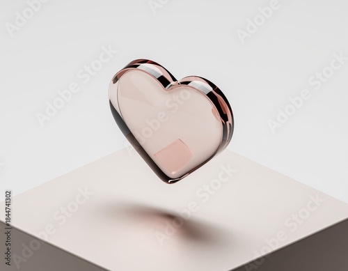 Isometric 3D Glass Heart Minimalist Render – Soft Pastel Background AI Generated image
