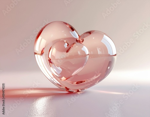 Isometric 3D Glass Heart Minimalist Render – Soft Pastel Background AI Generated image