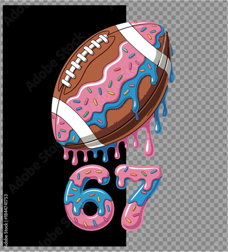 Illustration of football donut glaze numbers six seven sports dessert candy icing illustration