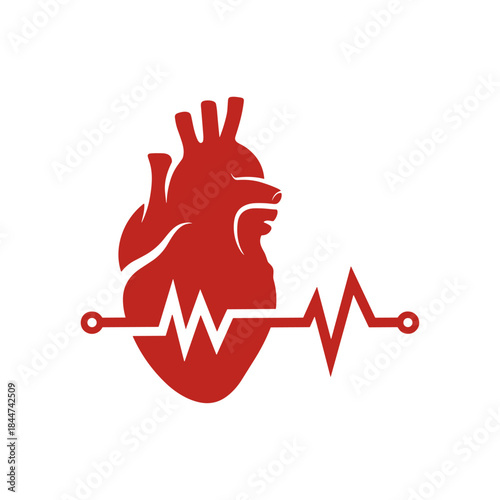 Cardiac health, Cardiac arrest, Cardiac pulse icon logo flat vector design