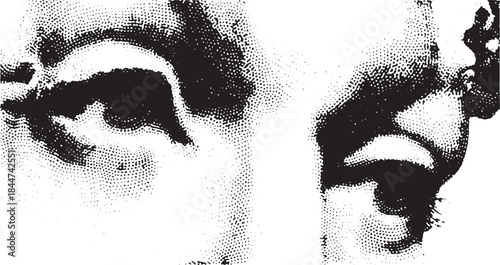Eyes in black and white vector illustration featuring distinct line work and shading. This graphic design emphasizes contrast and unique patterns.