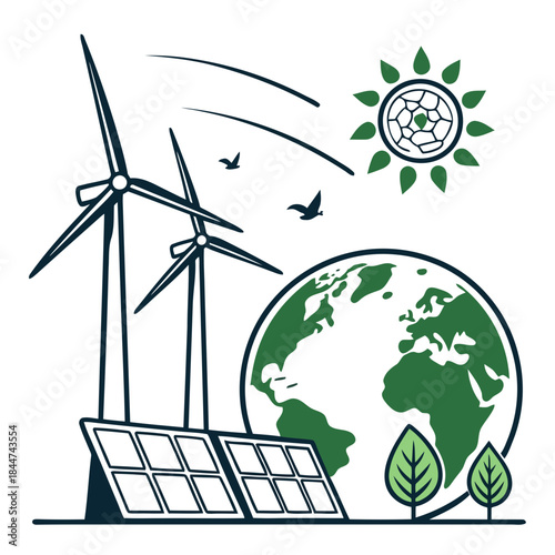 A conceptual illustration of renewable energy sources for a sustainable and ecological future on planet earth