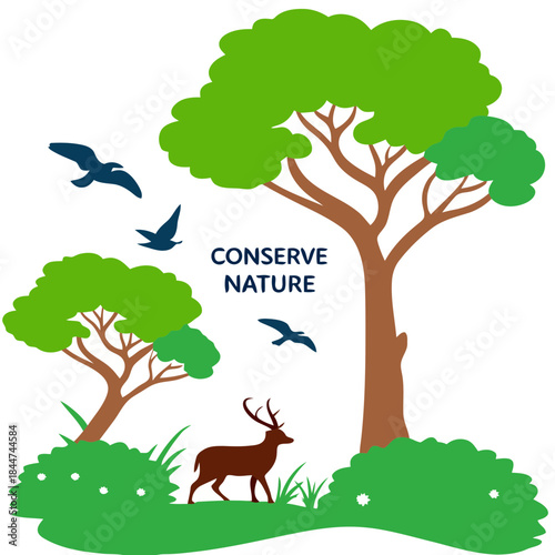 A stylized illustration highlighting the importance of conserving nature and wildlife