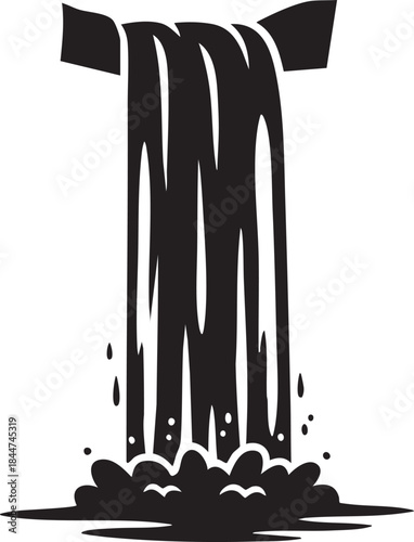 Tall Waterfall Cascading Dynamic Silhouettes isolated on white background