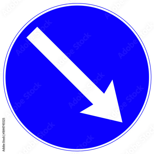 Free Download White Diagonal Down Right Arrow Traffic Sign PNG – Blue Circular Mandatory Direction Symbol with Transparent Background - GFXLoad