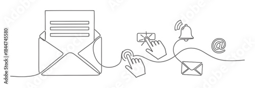 Newsletter Subscription Single Line Art Illustration, Elegant Minimalist Design