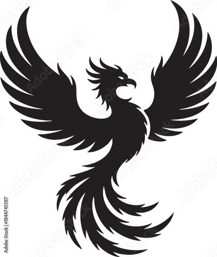Majestic black phoenix bird silhouette flying illustration