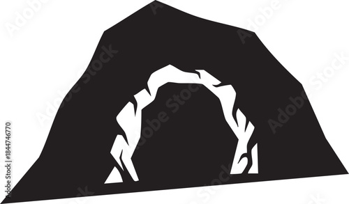 Cave Entrance Irregular Archway Hillside Silhouettes isolated on white background