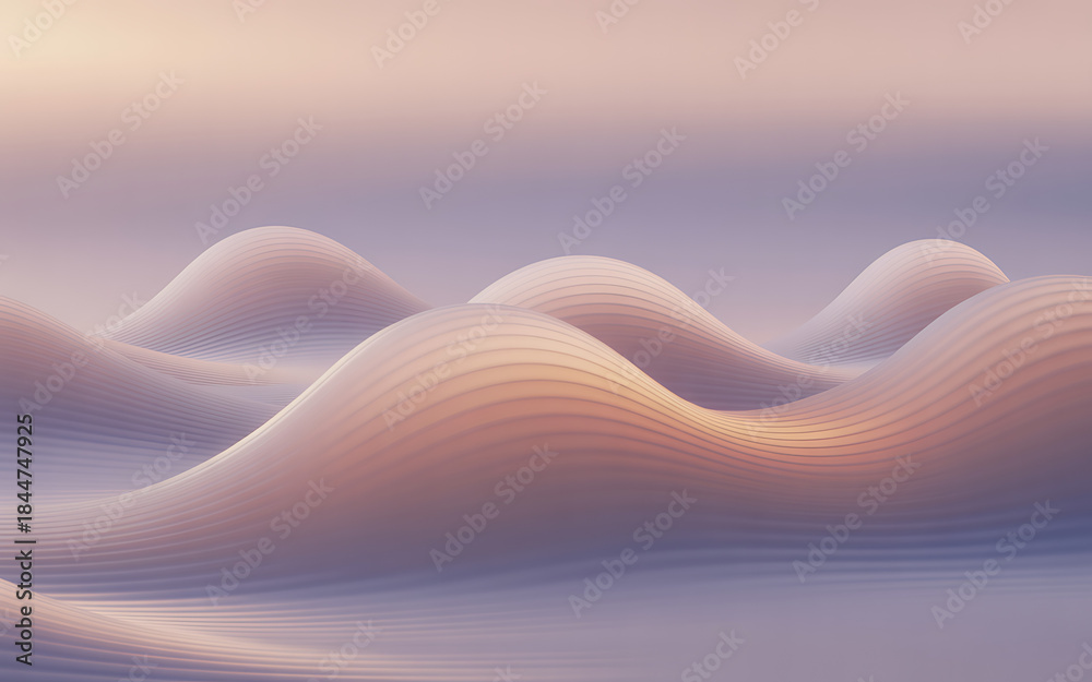 Fototapeta premium Abstract pastel landscape of wavy forms image