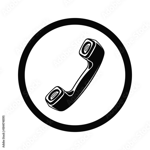 Black telephone handset icon on white background