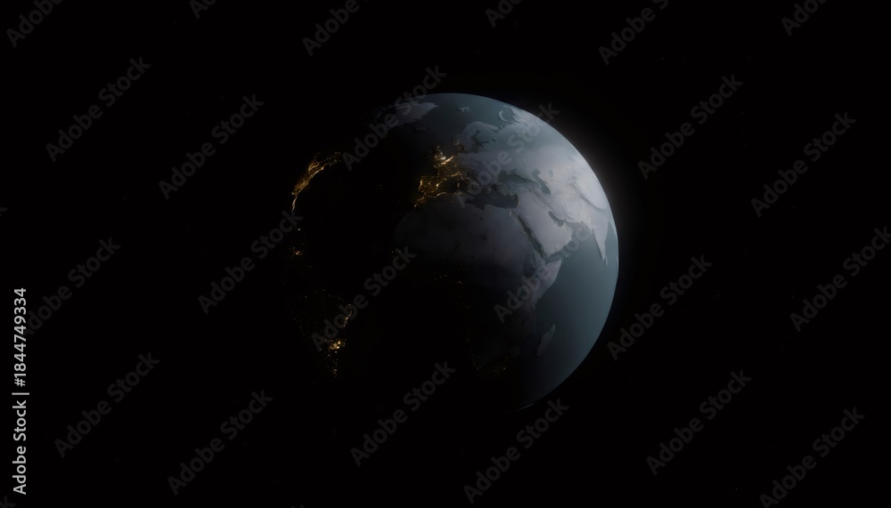 Fototapeta premium Earth at Night: View of Africa and Europe Separated by Light