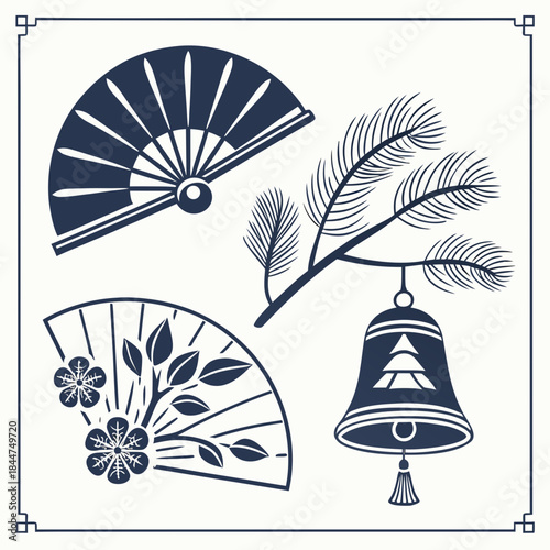 hand drawn vector illustration of a set of bells