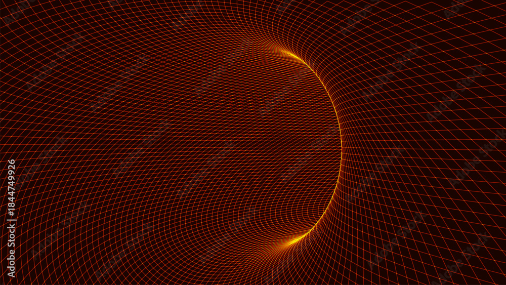 Fototapeta premium A digital funnel formed from a precise geometric grid. The lines smoothly converge toward the center, creating a sense of depth and infinite space.
