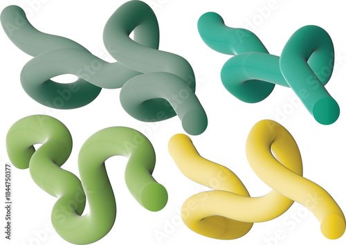 Vibrant, colorful knot sculptures in green, yellow, and teal hues