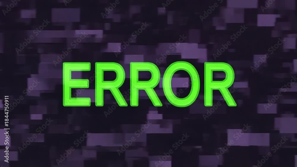 Animated error message with a digital glitch effect. System failure ...