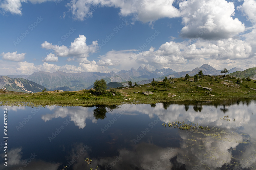 Fototapeta premium Lake Guichard is a beautiful alpine lake in the Arves Massif, Savoie, France