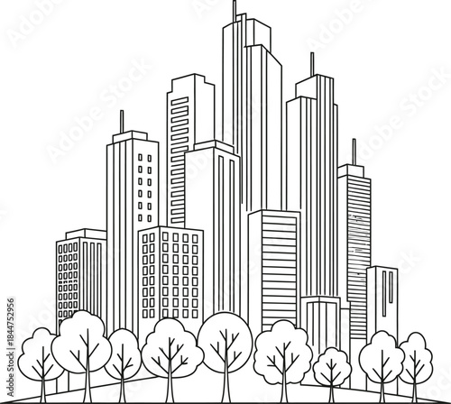 Modern City Skyline Line Art Icon