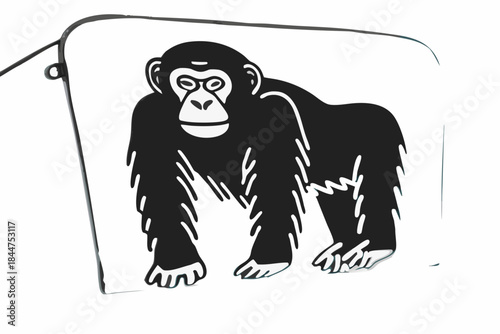 Striking black chimpanzee illustration on clean white background