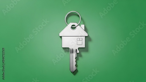 New beginnings: Key to home ownership. An intricately designed key, a symbol of shelter, on a verdant green backdrop. Symbolizing property.