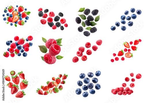 Fallende Beeren isoliert auf weißen Hintergrund, Freisteller